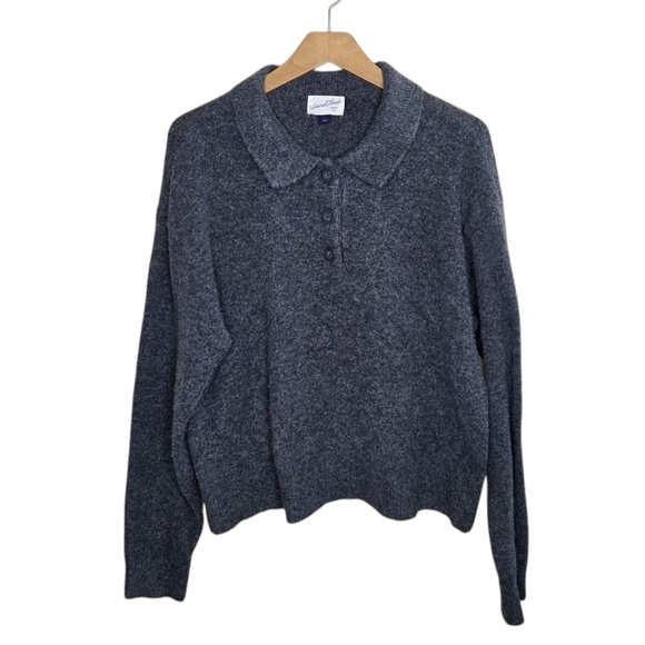 Universal Thread | Gray Collared Henley Boxy Fuzzy Sweater Size Large - Picture 1 of 4